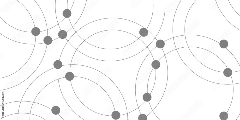Poster abstract connecting dots and circles. pattern of multiple overlapping circles and solid grey dots on