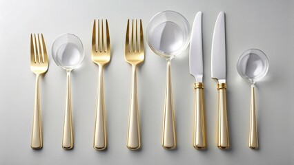 Elegant Gold Accented Flatware Set with Clear Glass Serving Spoons and Knives