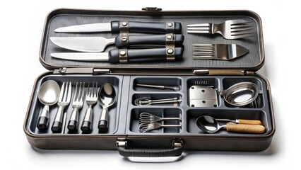 Portable Flatware and Utensil Set in a Carrying Case for Culinary Adventures