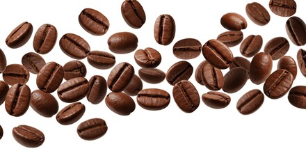 Naklejka premium Roasted Coffee Beans Falling on White Background