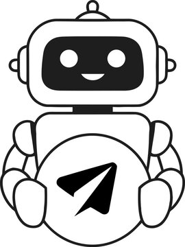 Cute Robot Mascot Holding Telegram Logo &ndash; Vector Bot Icon for Tech and Messaging Projects