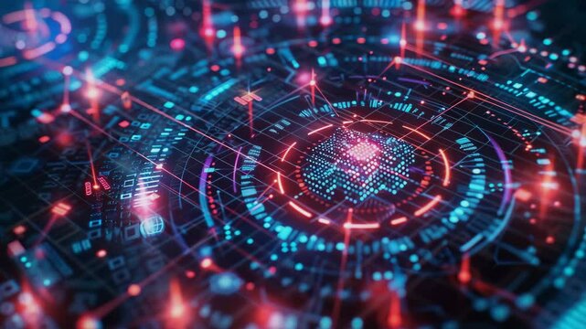 A binary code matrix backdrop in shades of dark, Generative AI Videos.