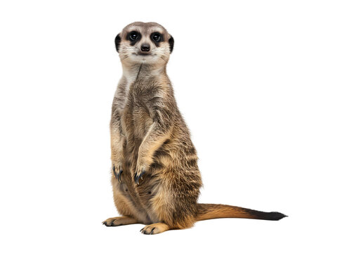 Adorable Meerkat Standing Alert on White Background isolated on white background