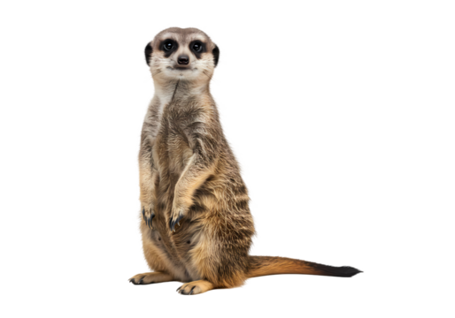 Adorable Meerkat Standing Alert on White Background isolated on white background