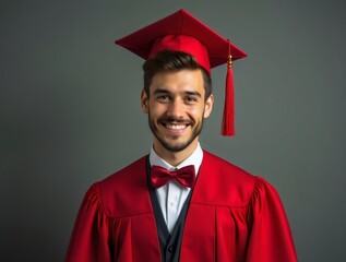 JOVENES VESTIDOS DE TOGA Y BIRRETE ROJO EN SU GRADUACION