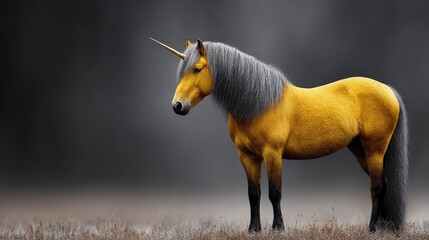 Golden Unicorn in Misty Woods