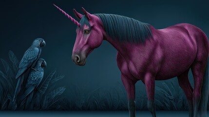 Fantasy horse with exotic birds