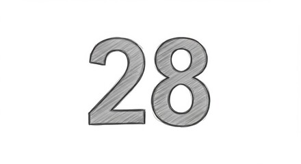 Number Twenty-Eight, Hand-Drawn, Hatching Effect