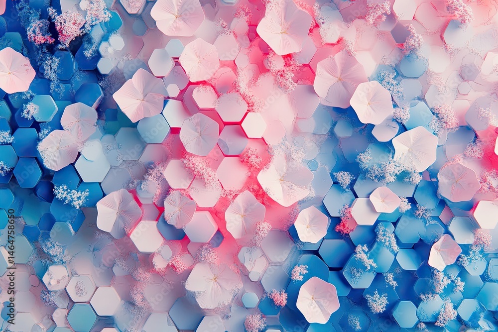 Poster abstract hexagonal pattern with pastel colors and delicate elements