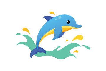Fototapeta premium Cute Cartoon Dolphin Leaping Ocean