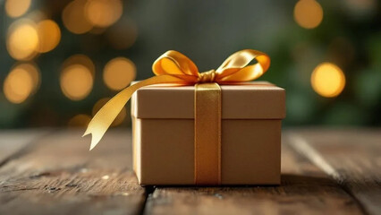 Brown gift box with golden ribbon