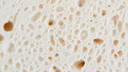 Close-up structure bone. Porous texture with holes, small cavities. Represents calcium, bone health. Shows strong bone structure, essential mineral for human body, for teeth. Calcium, skeletal system