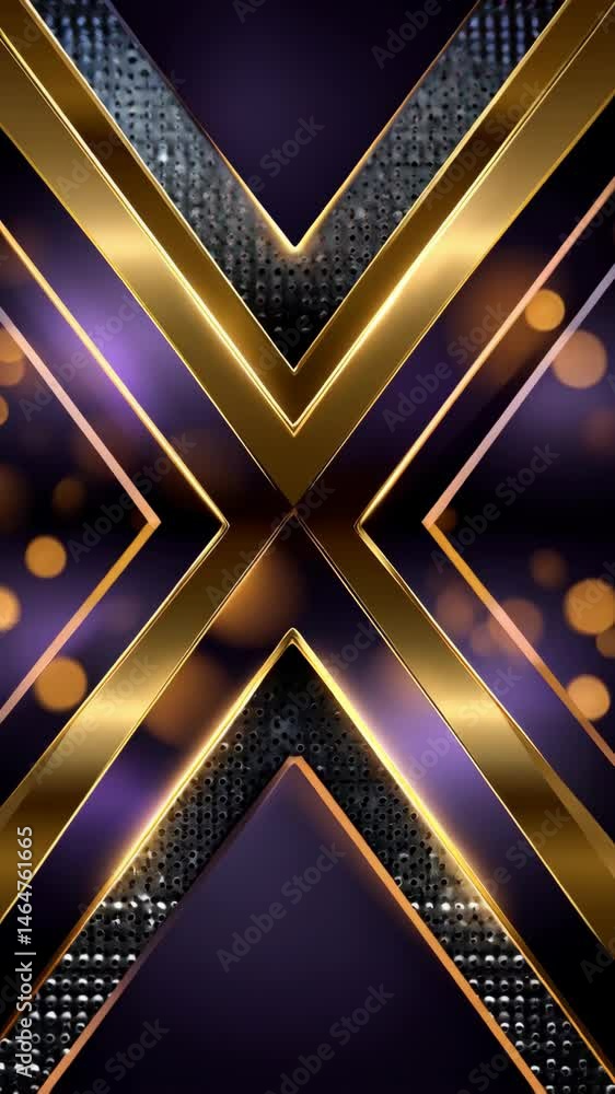 Poster modern abstract geometric background with golden lines and purple elements forming criss cross patte