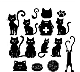Cat Silhouettes with Paw Prints vector