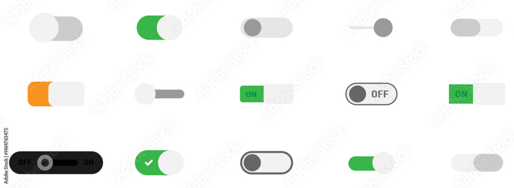 Poster on off switch buttons icon collection. power on off button icon isolated on transparent background. 