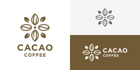 Creative simple cacao coffee logo template. Cocoa fruit and coffee bean with linear style. Nature food and drinks logo design vector illustration.