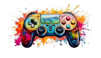 Retro Game Controller with Vibrant Buttons Floating Against White Background
