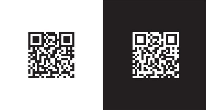Barcode or qr code. Rectangle sticker with code for scanning.. Two black and white qr codes side by side. Vector icons