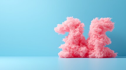 Fluffy Pink Number Eleven on Light Blue Background