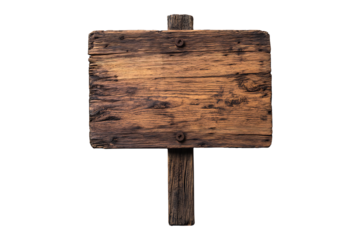 Empty wooden sign isolated on transparent background.