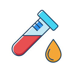 Test tube and drop of blood in flat design