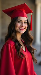 JOVENES VESTIDOS DE TOGA Y BIRRETE ROJO EN SU GRADUACION