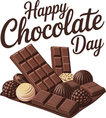 Happy chocolate day text. Handwritten modern brush ink calligraphy. Handwriting text is great for posters, postcards, banners, t-shirt printing labels, stickers, and logos. Vector illustration.