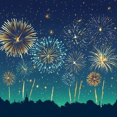 Vibrant Fireworks Display Over City Skyline at Night Stunning Celebration