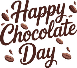 Happy chocolate day text. Handwritten modern brush ink calligraphy. Handwriting text is great for posters, postcards, banners, t-shirt printing labels, stickers, and logos. Vector illustration.