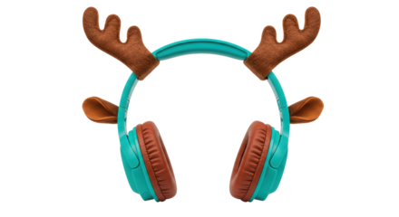 Isolated Headphones with Reindeer Antlers