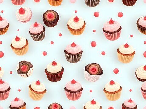 mini cupcakes in seamless pattern