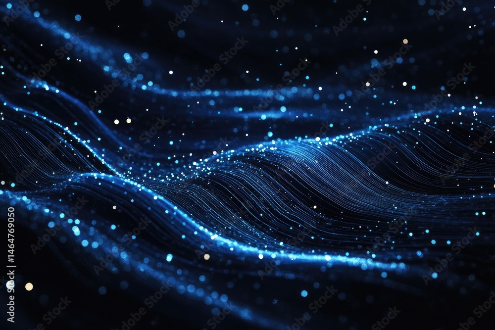 Poster abstract digital wave patterns of glowing particles