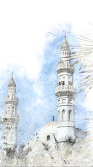 Serene Watercolor Mosque: Architectural Marvel in the Middle East