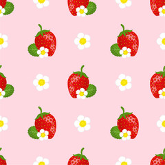Seamless pattern with cute strawberry.