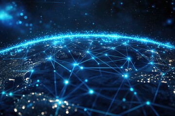 Global interconnectedness, network, and digital communication.  Vast network of connections spanning the globe, representing the interconnected world