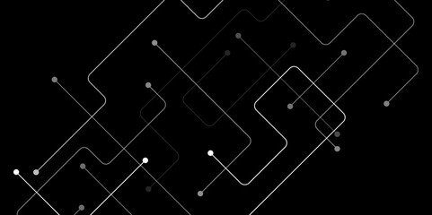 Abstract geometric background in the form of different rectangles. black and white image of a grid of lines with a lot of white dots. Geometric minimalist circuit structure cybernetic concept. 