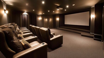 Fototapeta premium Luxurious Home Cinema Interior with Plush Seating and Modern Design Elements