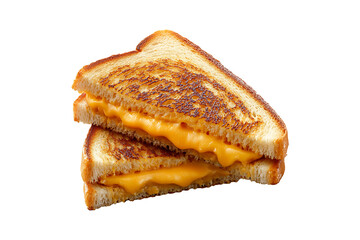 Cut grilled cheese sandwich isolated on transparent background.