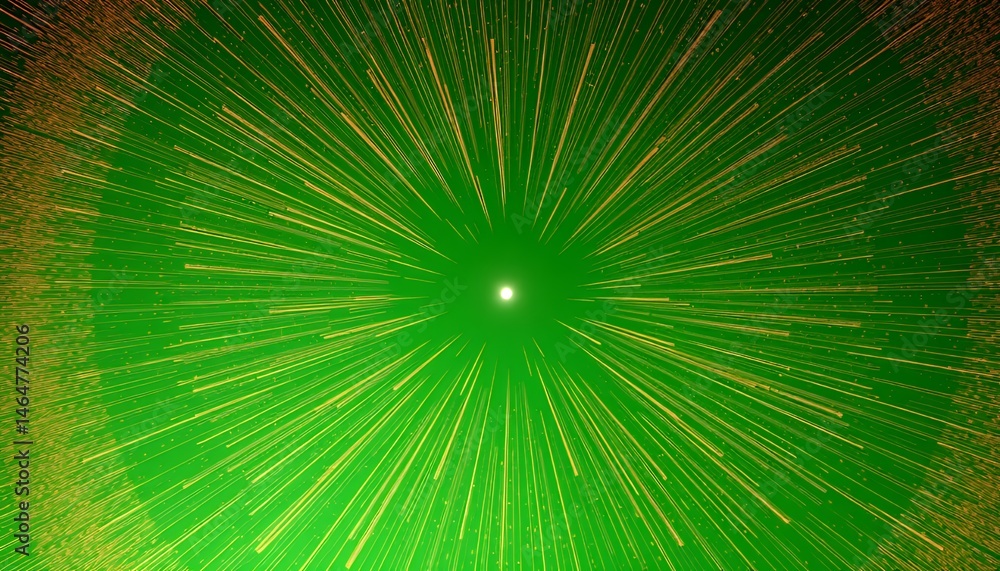 Poster abstract golden lines tunnel effect converging on central point isolated on green screen background 