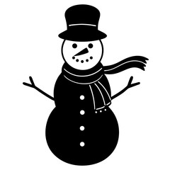 Snowman with scarf and carrot nose silhouette vector illustration 
