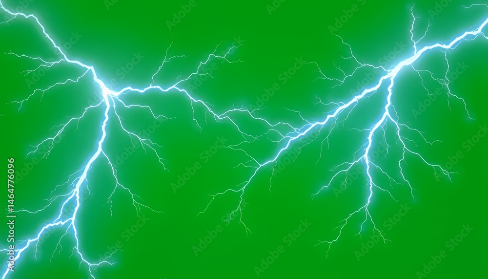 Poster brilliant lightning bolts isolated on green screen background with dynamic electricity perfect for m