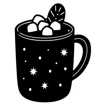 recommend clip art: Hot cocoa with marshmallows in festive mug silhouette vector illustration 