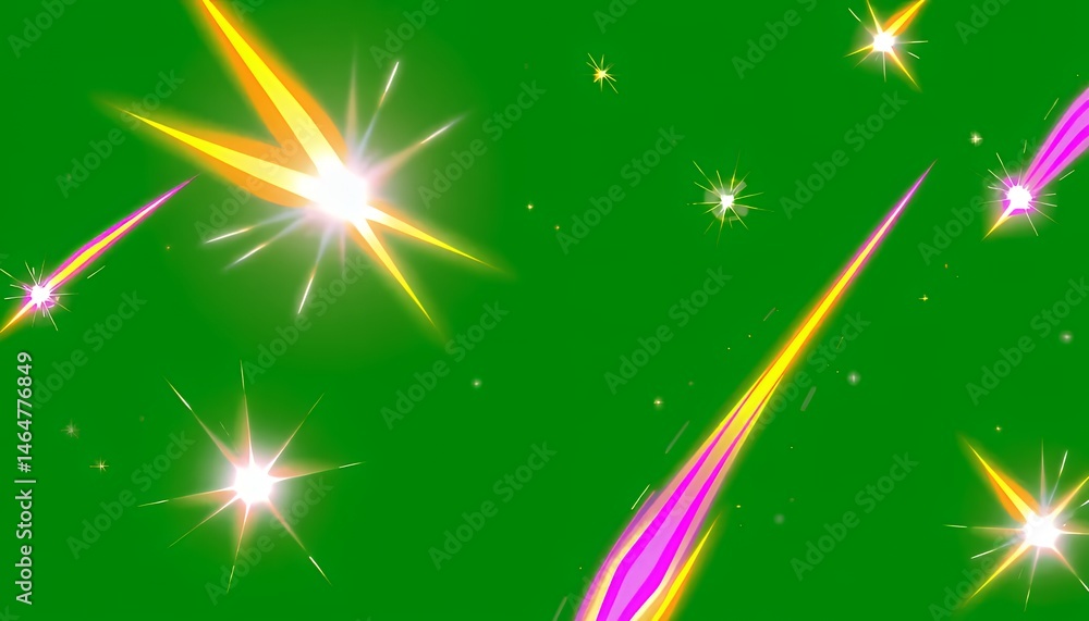 Poster Colorful Starbursts and Comets with Trails Isolated on Green Screen Background for Visual Effects and Fantasy Art Projects in Animation and Motion Graphics
