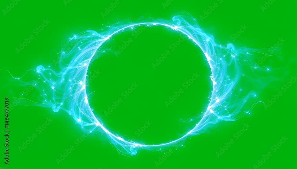 Poster cyan energy vortex swirling around void isolated on green screen background in top down view suitabl