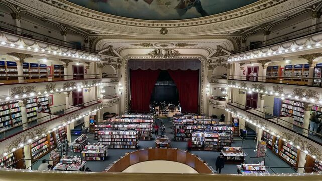 Interior of An Old Bookstore, in Buenos Aires, Argentina - 4K