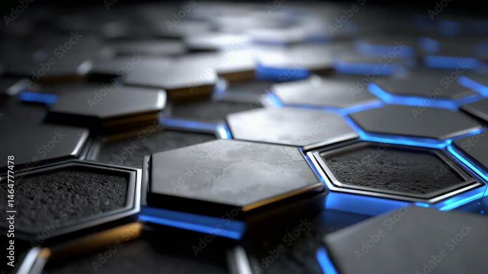 Poster minimalist hexagonal pattern background with subtle blue energy glow. v3