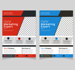 Corporate business flyer template design set with blue, magenta, red and yellow color. marketing, business proposal, promotion, advertise, publication, cover page.