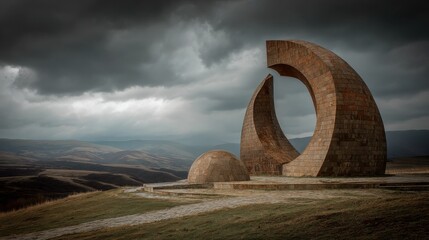 Monument of Valor: Tuff Structure Representing the Symbol of Nagorno-Karabakh Amidst Clouds and Conflict
