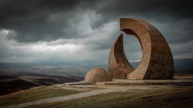 Monument of Valor: Tuff Structure Representing the Symbol of Nagorno-Karabakh Amidst Clouds and Conflict