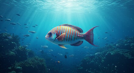 Fototapeta premium Striped Fish Swimming Underwater in a Coral Reef